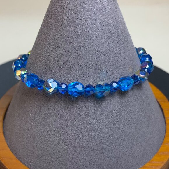 Sterling Silver 925 Blue Faceted Glass Beads Sterling Silver Toggle Clasp 7.5" - Picture 3 of 9